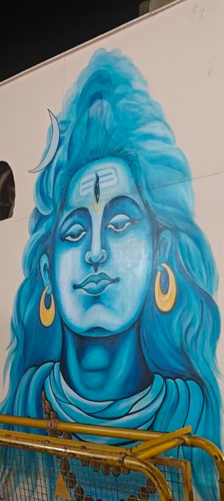Blue mural of Shiva on a Varanasi wall